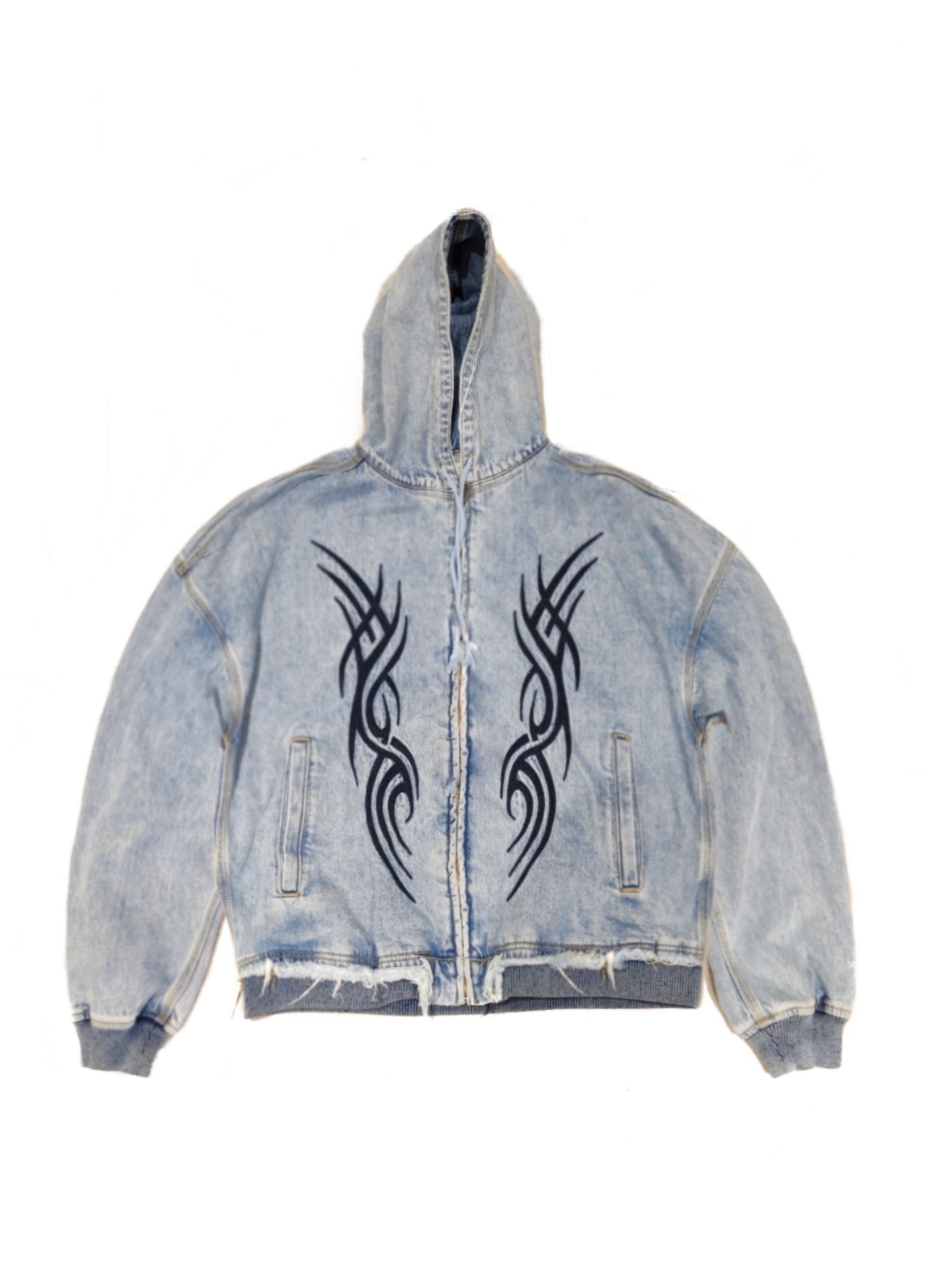 Tribal Denim Zip Up Hoodie - Vintage Blue