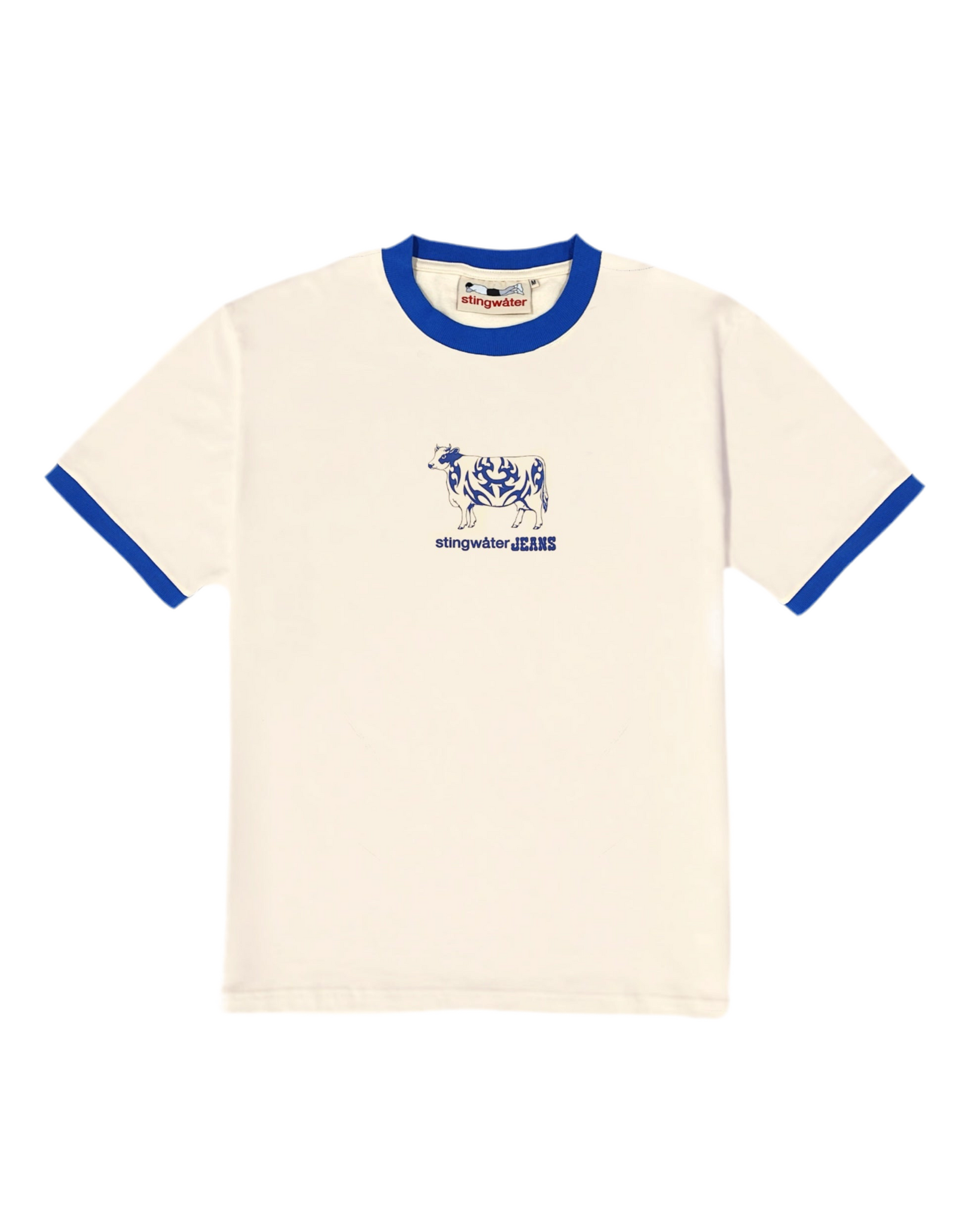 Stingwater Tatted Cow Ringer T-Shirt - Off White/Navy