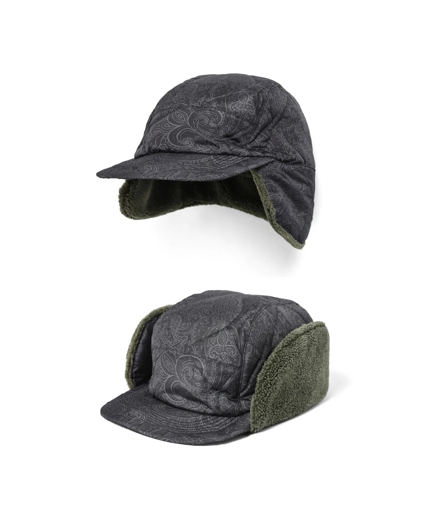 Military Reversible Down Cap - Paisley/D.Olive